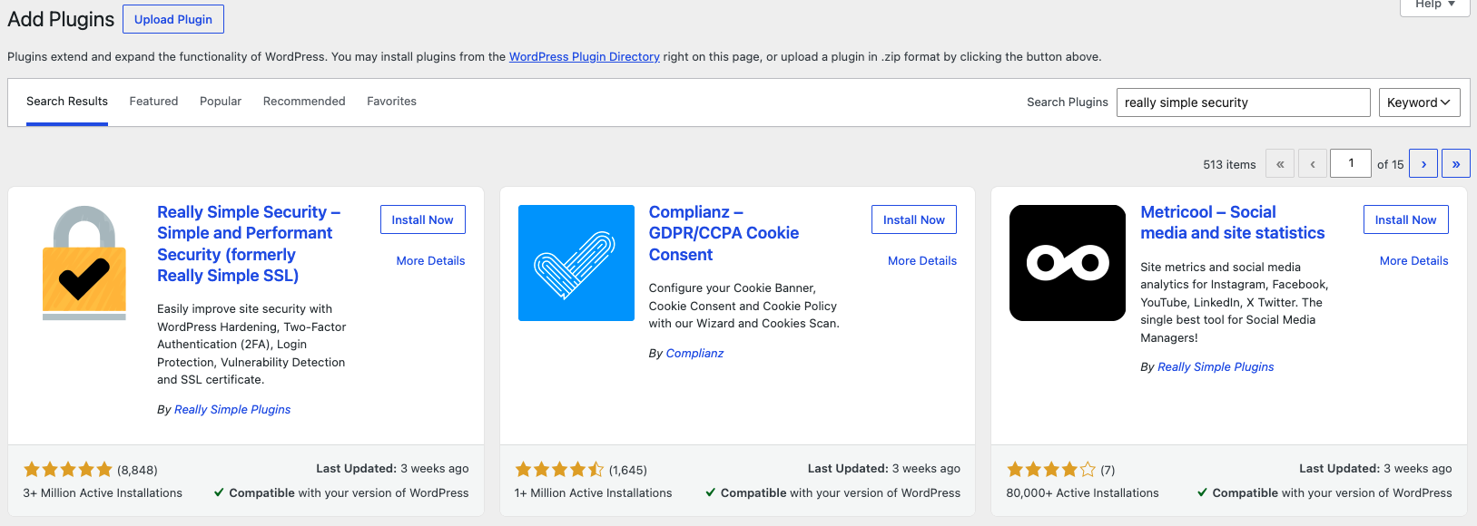 Searching and installing Really Simple Security (formerly Really Simple SSL)