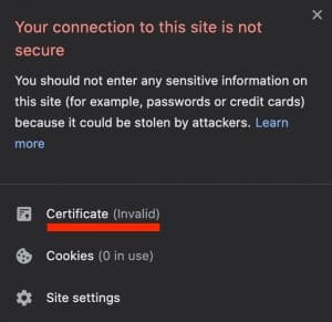 Chrome invalid certificate warning