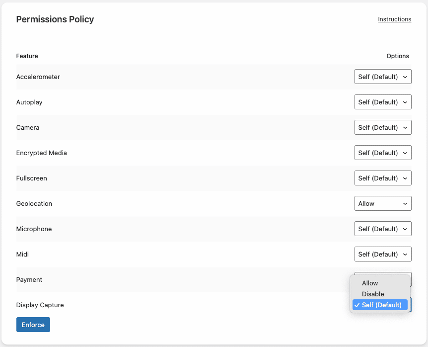 Really Simple SSL - Permissions Policy configurator