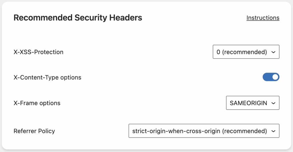 The Recommended Recurity Headers block within Really Simple SSL Pro