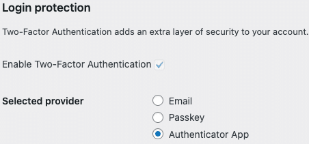 Really Simple Security - Change Login Authentication/2FA method in Profile