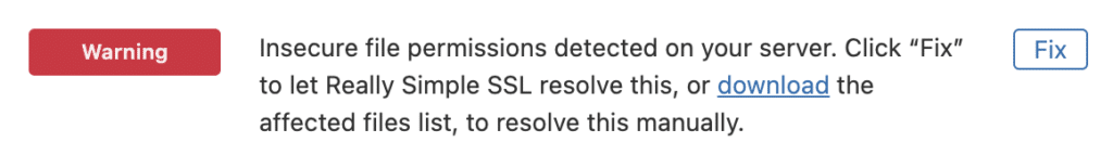 Really Simple SSL Pro - Insecure Permissions detected (Dashboard Notice)