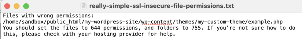 Really Simple SSL Pro - Exporting a list of files/folders with insecure permissions, manually fixing insecure permissions