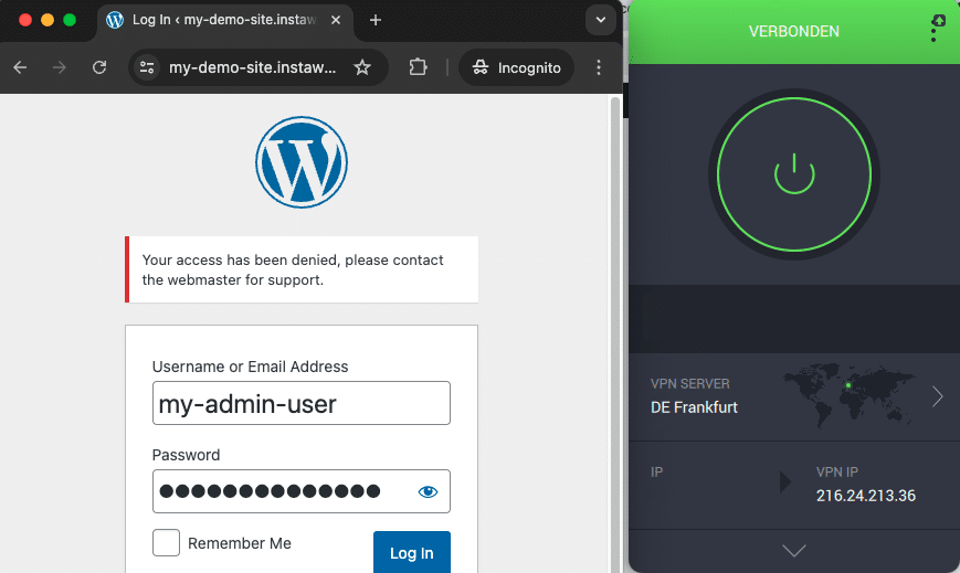 Really Simple Security - Limit Login Attempts: Geo-Blocking, Example of Geo-blocked Login Attempt