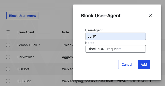 Really Simple Security - Manually Blocking a User-Agent (CURL)